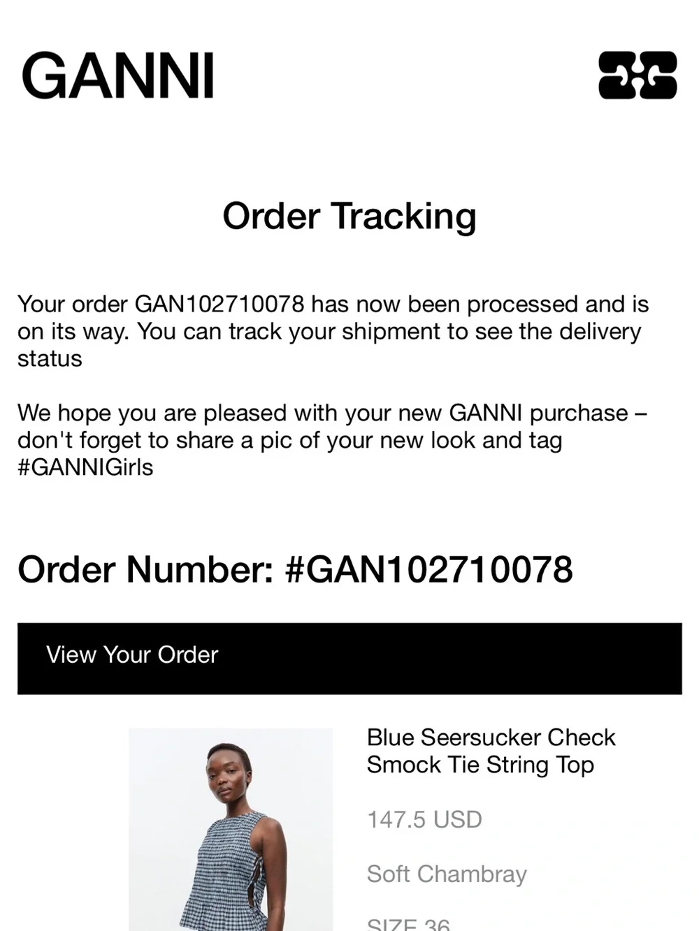 Ganni Seersucker Smocked Gingham Tank Top - Picture 5 of 5
